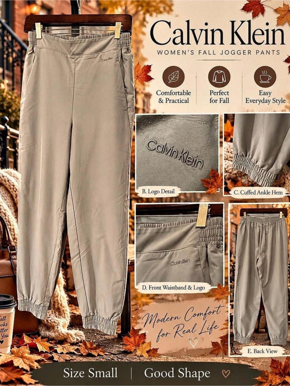 Calvin Klein Women'Small Fall Jogger Pants in Beige Small
